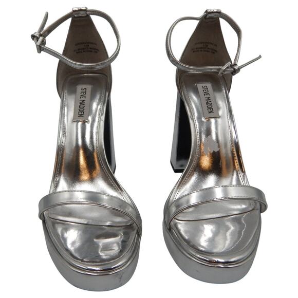 Steve Madden Veronika Platform Block Heels Sandals Metallic Silver Size 9.5 - Picture 3 of 7